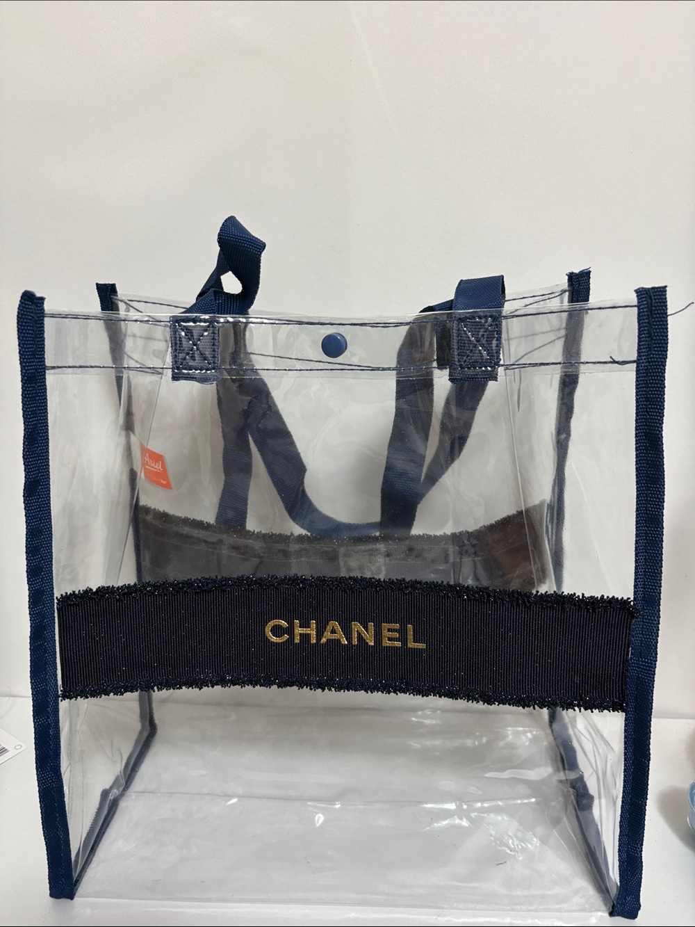 CHANEL Clear Navy Trim Tote Bag